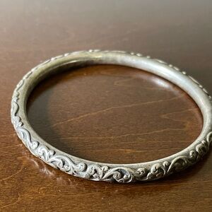 Vintage Victorian Sterling Silver Reposse Bangle Bracelet